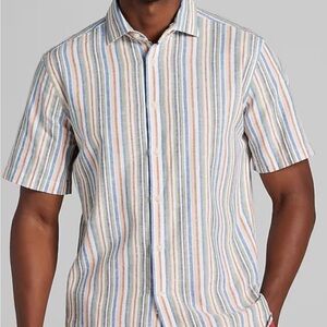 JOS A Bank Multicolor Striped Linen Shirt Size Medium